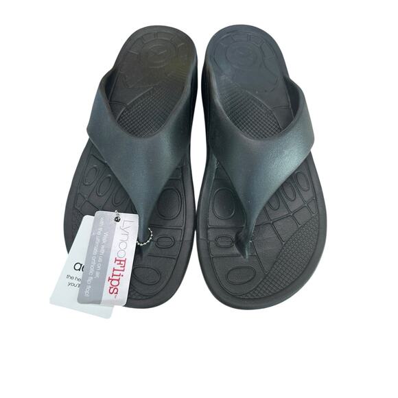 Aetrex Lynco Flips Maui Men’s Black Flip Flops Thongs Size US 12 Sandals New - Picture 1 of 7